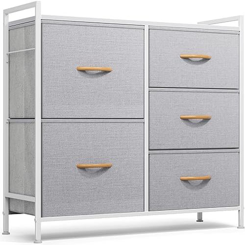 ROMOON Dresser for Bedroom, Storage and Organizers for Closet with 5 Drawers, Small Fabric Dresser and Chests of Drawers for Kids Bedroom, Nursery, Living Room, Hallway (Grey)