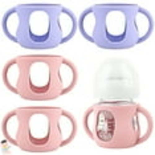 4 Pack Silicone Sleeves for Avent Natural Glass Baby Bottles, Silicone and Easy-Grip Handles for Drop Protection, Compatible with Philips Avent 4/8 OZ Glass Bottle (2 Pink+2 Purple, 4 OZ)