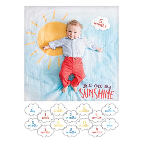 lulujo Baby’s First Year Milestone Blanket and Card Set | 40in x 40in (You are My Sunshine)