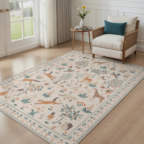 Animal & Floral Machine Washable Performance Area Rugs with Non-Slip Backing