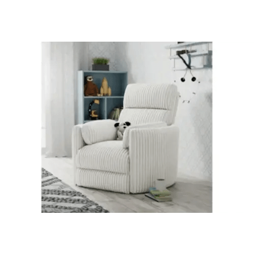 Rayna Ivory Plush Nursery Channeled 40" Power Swivel Glider Recliner With USB Port | Rocker | Living Spaces