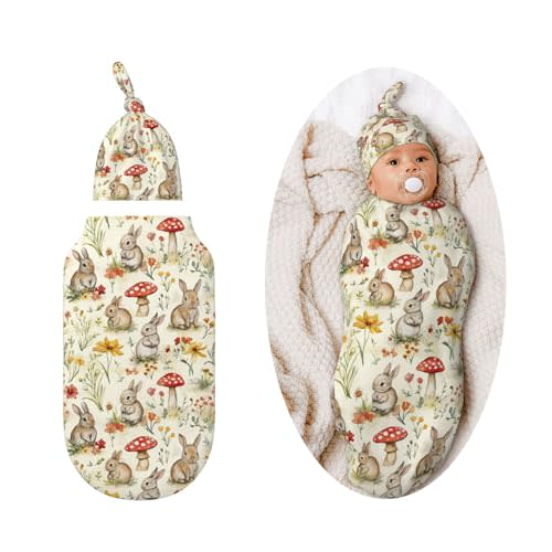 Easter Bunny Mushroom Swaddle Blankets Newborn Receiving Blanket Baby Swaddle Wrap Soft Sleeping Sack for Baby Girls Boys