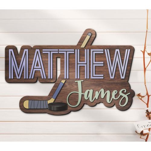 Custom Ice Hockey Kid 3D Wood Nursery Name Sign Personalized Large Wooden Stick Above Crib Decor Wall Art Baby Shower Boy Girl Birthday Gift
