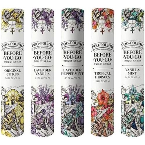 Poo-Pourri Before-You-Go Toilet Spray, In A Pinch Pack, Variety Travel Size 10 mL - Original Citrus, Lavender Vanilla, Tropical Hibiscus, Vanilla Mint and Lavender Peppermint