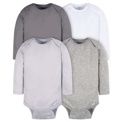 4-Pack Baby Neutral Grey Long Sleeve Onesies® Bodysuits