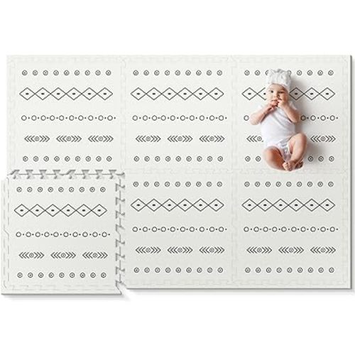 Foam Baby Play Mat, PIGLOG 72”x 48” Baby Crawling Mat, Floor Mats for Kids for Baby with Interlocking Floor Tiles, Toddler Play Mat for Indoor and Outdoor, Easy to Clean Playroom Floor Mat (Bohemia)