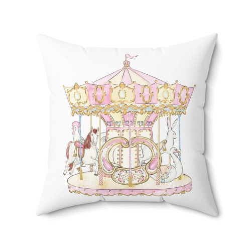 Circus Nursery Pillow: Vintage Carousel Pink Baby Room Decor, Little Girl Bedroom Pillow, Coquette