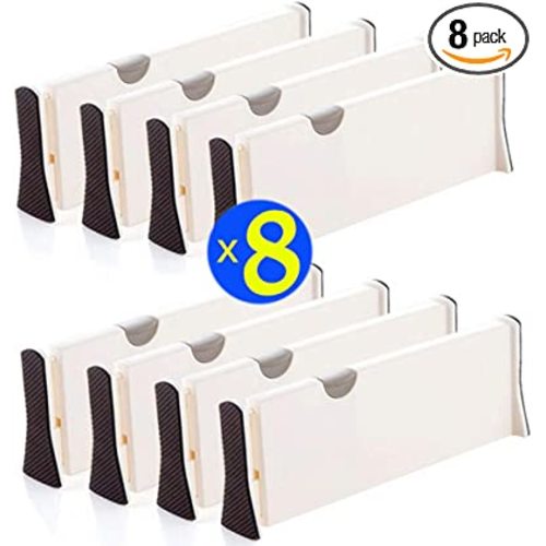 Ormeli Drawer Dividers Expandable Adjustable Dresser Drawer Organizers Divider for Clothes, Silverware and Utensils fit Kitchen, Bedroom, Bookcase, Baby Drawer with Instructions - 4"Tall 11"-17"Long - 8 Package