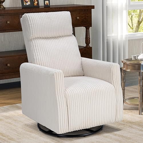 Swivel Rocker Chair for Nursery, Swivel Accent Chair with High Back and Arms, Corduroy Glider Chair Swivel Chairs for Living Room Bedroom Nursery, Beige
