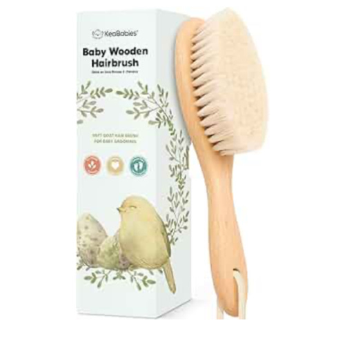 Wooden Baby Hair Brush - Cradle Cap Baby Brush with Soft Goat Bristles, Perfect Gentle Scalp Newborn Comb for Infant, Girls, Boys, Bath Essentials (Walnut, Oval)