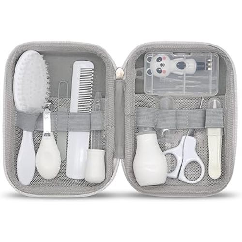 Baby Grooming Kit, 15 in 1 Portable Baby Safety Care Set with 01 Hair Brush Comb Nail Clipper Nasal Aspirator etc for Nursery Newborn Infant Girl Boys Keep Clean(White)