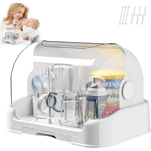 Ba-by Bottle Storage Container - 2024 New Ba-by Bottle Drying Rack with Cover & Removable Drain Tray,Dustproof Portable Ba-by Bottle Drying Rack,Ba-by Bottle Storage Organizer Bottle Rack Dryer