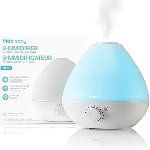 Frida Baby 3-in-1 Cool Mist Humidifier for Baby with Diffuser + Nightlight, Baby Humidifier for Bedroom, Nursery + Large Rooms, Quiet, Auto Shut Off, Runs +24hrs