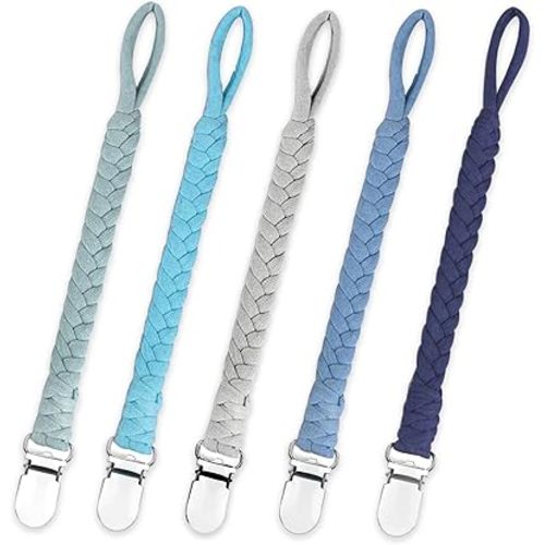 Braided Pacifier Clip for Boys & Baby Girl, Binky Clips Pacifier Holder 100% Handmade Teething Straps Unisex Design Smoother Mam Pacifier Clip Fits All Pacifiers for Shower Birthday Gifts