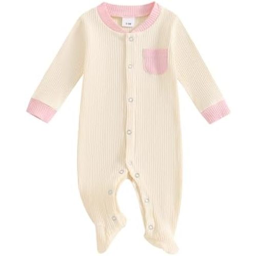 Newborn Baby Boy Girl Clothes Color Block Footies Romper Bodysuit Jumpsuit Button Footed Coming Home Outfits