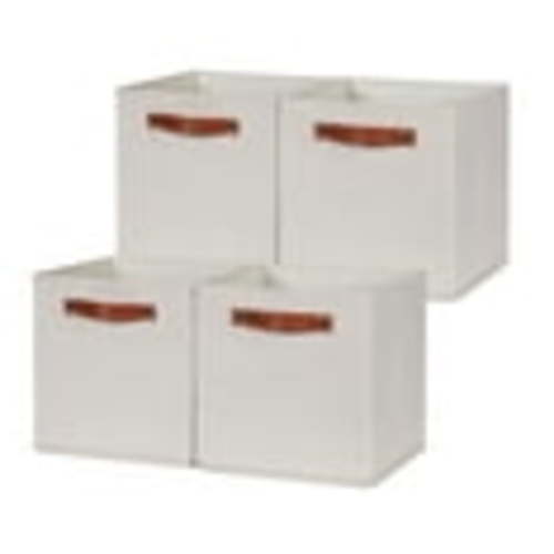 HNZIGE Foldable Storage Cubes Bins for Organizing, Set of 4, Fabric Cube Canvas Storage Bins 11 x11, Collapsible Bins for Organization with Handles for Shelf Nursery(Cream)