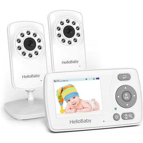 HelloBaby Monitor with 2 Cameras, 2.4'' Portable Travel Screen Baby Monitor No WiFi, 1000ft Long Range Video Baby Monitor, Night Vision, VOX Mode-Power Saving, Baby Safety Camera,for Baby/Pet/Elder