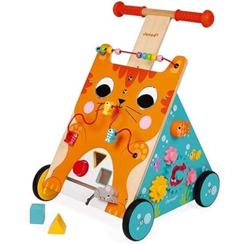 Janod Wooden Activity Baby Walker Cat - 21.1" Tall - Ages 12 Months+ - J08005