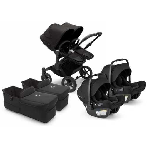 Bugaboo Donkey 5 + Turtle Air Shield Twin Travel System Bundle - Black / Midnight Black / Midnight Black / Black