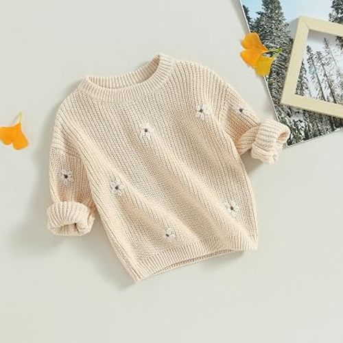 Amazon.com: Afunbaby Baby Girl Boy Knit Sweater Blouse Pullover Sweatshirt Warm Crewneck Long Sleeve Tops for Infant Toddler (12-18 Months,Cream): Clothing, Shoes & Jewelry