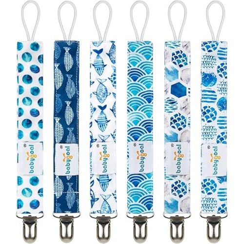 Babygoal Pacifier Clips, 6 Pack Pacifier Holder for Girls and Boys Fits for Most Pacifier Styles & Baby Toys and Baby Gift 6MP12