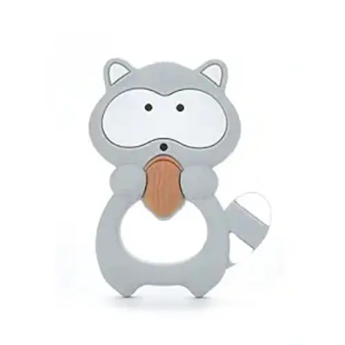 Lofca Silicone Raccoon Teether Pendant BPA Free Teething Toys Baby Teether Teething Accessory … - light grey