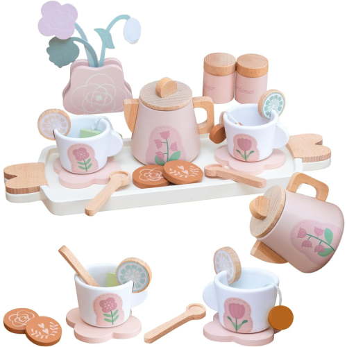 Pretend Play Set for Toddler Girl, Afternoon Tea and Coffee Set with Abundant Accessories, Great Gift Toy for Kids 2 to 5 Years Old Birthday