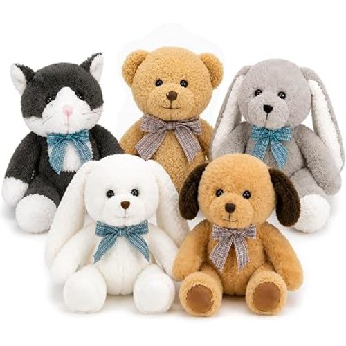 MaoGoLan 5Pcs Plush Animal Set, 13 Inch Stuffed Animals Bulk with Teddy Bear, Floppy Bunnies, Puppy and Kitty, Soft Plushies Bundle for Kids Girls Teens, Birthday Christmas Party Favors Room Decor
