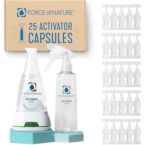 Force of Nature Multi-Purpose Cleaner & Deodorizer Extra Value Bundle - Reusable Bottle, 25 Refills - EPA Registered, Toxin-Free All-Purpose Natural Cleaning Supplies