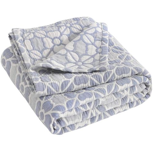 NTBAY 3 Layer Toddler Blanket, Muslin Cotton Jacquard Bed Blankets, Lightweight Thermal Baby Blanket, Super Soft and Warm Crib Blanket for All Seasons, Decoration Gift, 30"x40", Blue Clover