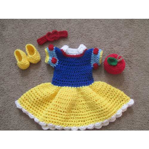 Princess Snow White Inspired Costume/Crochet Princess Snow White Dress/Snow White/Princess Photo Prop Newborn to 18 Months- MADE TO ORDER