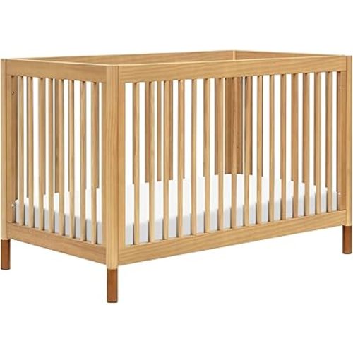 Babyletto Gelato 4-in-1 Convertible Crib with Toddler Bed Conversion in Honey with Vegan Tan Leather Feet, Greenguard Gold Certified