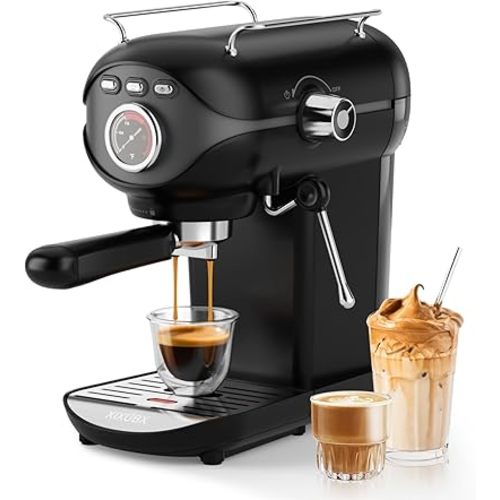 Espresso Machine, 20 BAR Pump Temperature Control, Compact Espresso Maker with Steam Milk Frother, Professional Coffee Makers for Home, Cappuccino, Latte, Gifts for Coffee Lover, Black
