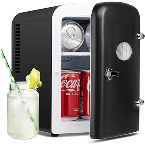 HealSmart 4L/6 Can Mini Fridge, Portable Cooler and Warmer Compact Refrigerators with Observation Window, 100% Freon-Free & Eco Friendly for Drinks, Food, Skincare, Cosmetics, Black New