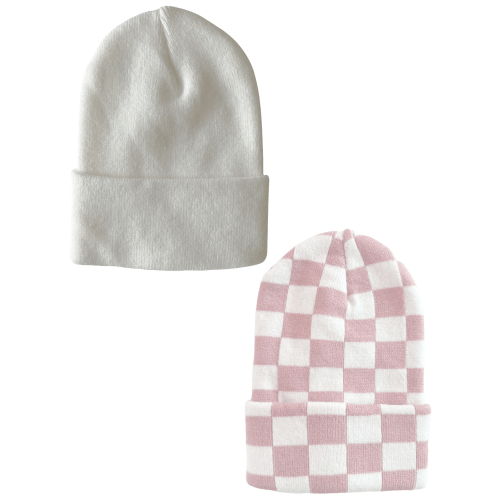 2-Pack Baby's First Hat®, Warm White & Petal Pink/White Checkerboard