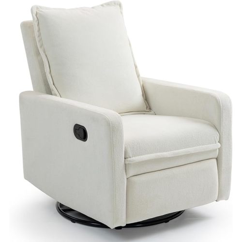 360° Swivel Rocking Chair Nursery Glider Recliner Nursery Chair Manual Swivel Rocker Recliner with High Backrest Armchair Comfy Side Modern Chair for Living Room (White)