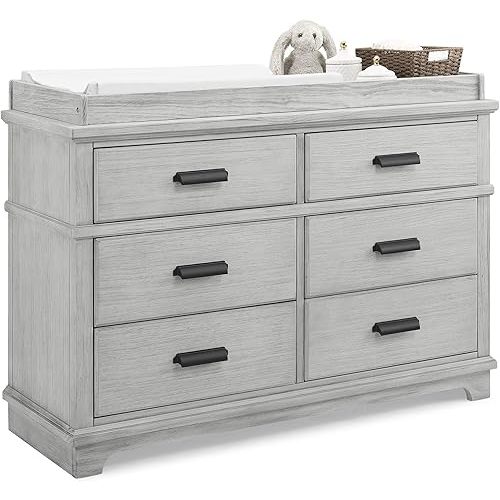 Delta Children Simmons Kids Asher 6 Drawer Dresser with Changing Top, Fully Assembled, Greenguard Gold Certified, Rustic Mist
