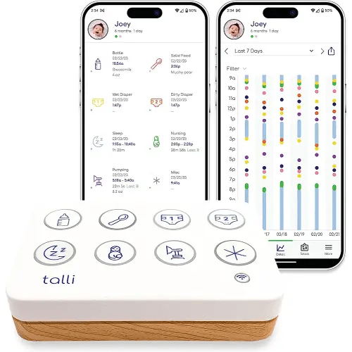 Talli Daily One-Touch Baby Tracker - Baby Monitor to Log Feedings, Diapers, Sleep & More - Electronic Journal Links to Mobile App for Real-Time Baby Monitoring & Tracking - Alexa Compatible