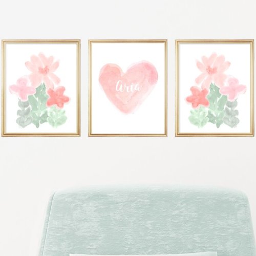 Contemporary Flowers with Name for Girls Room, Paper Prints