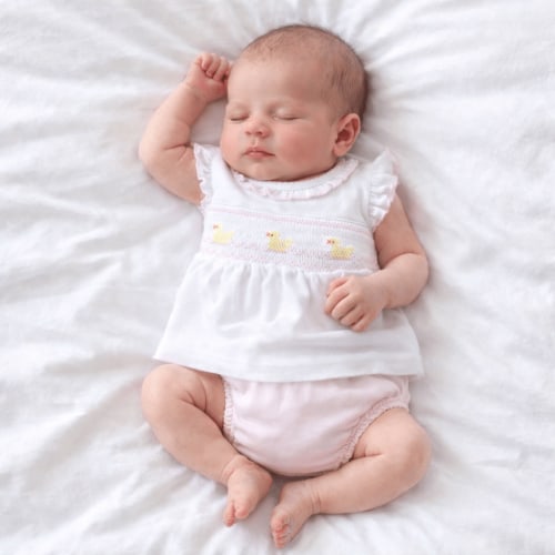Little Ducklings Classics Smocked Ruffle Diaper Cover Set - Pink