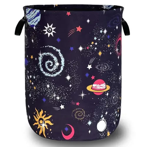 Colorful Galaxy Planet Laundry Basket Foldable Oxford Cloth Starry Sky Laundry Hamper With Handle Portable Clothes Storage Basket 18.9 X 16.5 Inch Storage Bag For Laundry Room/Bathroom/Bedroom