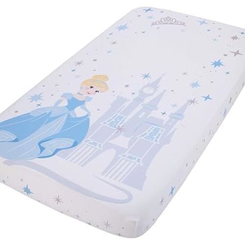 Disney Princess Cinderella - Light Blue and White Photo Op Fitted Crib Sheet