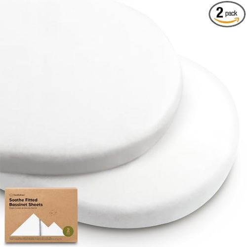 2pk Organic Baby Bassinet Sheets Boys, Girls, Fitted Sheet (Soft White) | 100% Cotton Bassinet Mattress Sheets, Compatible with Halo Bassinest Swivel Sleeper, Graco, Baby Delight, Universal Fitted
