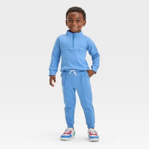 Toddler Boys' Long Sleeve Quarter Zip Pullover and Jogger Pants Set - Cat & Jack™, Color: Light Blue, Size: 18M