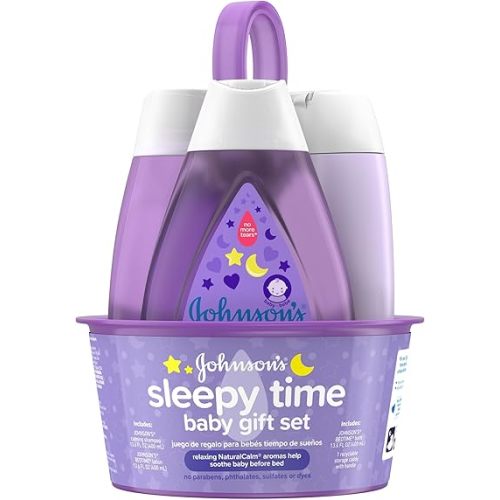 Johnson's Sleepy Time Bedtime Baby Gift Set with Relaxing NaturalCalm Aromas, Bedtime Baby Bath Shampoo, Wash & Lotion Essentials, Hypoallergenic & Paraben-Free, 4 Items