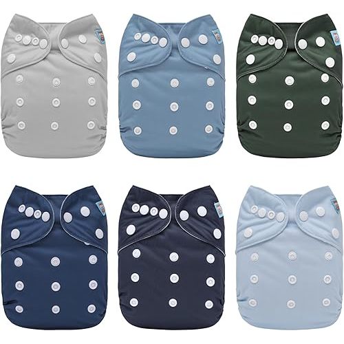 ALVABABY Baby Cloth Diaper 6 Pack with 12 Inserts One Size Cloth Diaper Covers Adjustable Washable Reusable for Baby Girls and Boys 6BM111