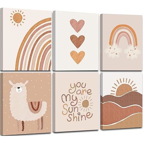 Quzenu Boho Nursery Decor You Are My Sunshine Framed Wall Art Canvas Prints for Baby Room Girl Nursery Wall Decor Sweet Rainbow Boho Wall Art Posters