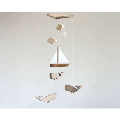 Ocean Decoration, Whale Mobile, Ship Mobile, Sea Home Decor, Nautical Nursery Decor, Baby Room Decoration, Sailboat Mobile, Baby Shower Gift