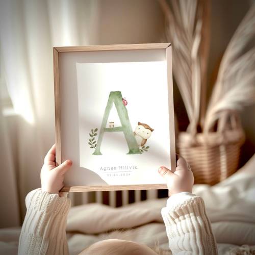 Nursery name sign, custom colors and animals, custom watercolour alphabet letter art for baby room decor, personalised baptism gift