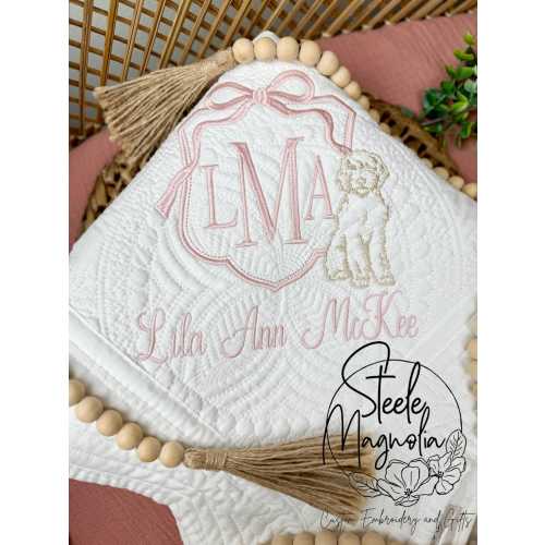 Goldendoodle Baby Girl Blanket Golden Doodle Nursery Decor Embroidered Name Baby Heirloom Quilt Personalized Golden Doodle Baby Shower Gift